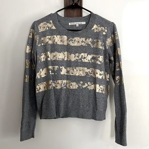 Rachel Roy Metallic Distressed Striped Sweater